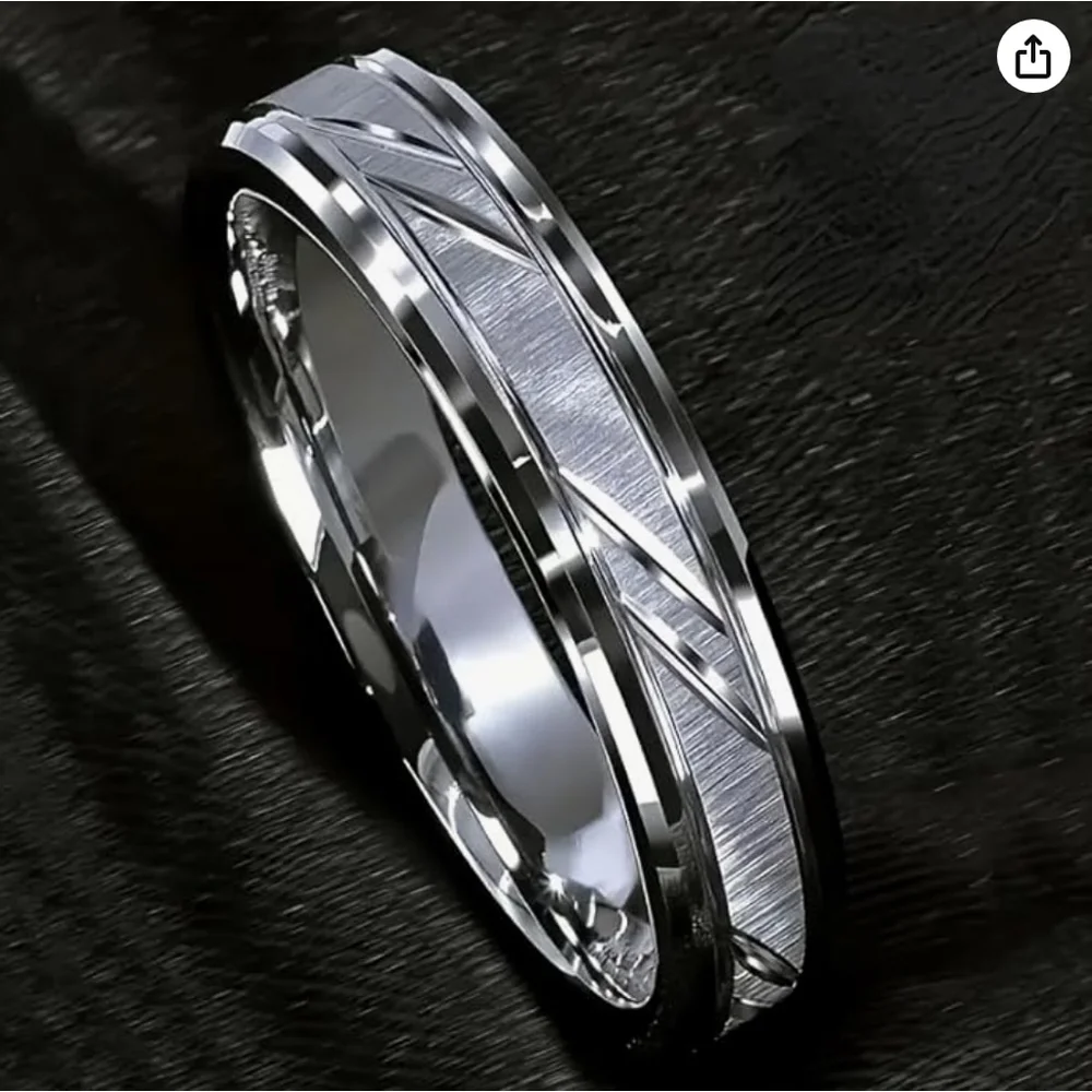 NEW Silver and Black Titanium Steel Ring 8mm Wide Size 9 Mens Ring Only